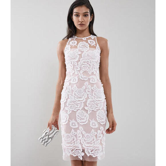 Reiss Dresses & Skirts - Reiss Meghan Floral Lace Dress White Mesh Nude US-6 Medium M Party